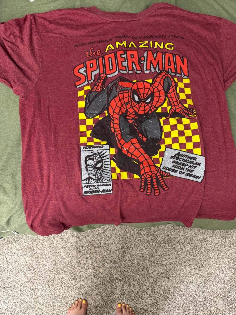 Marvel Spider-Man Short Sleeve Tee - Maroon with Yellow & Red Graphic